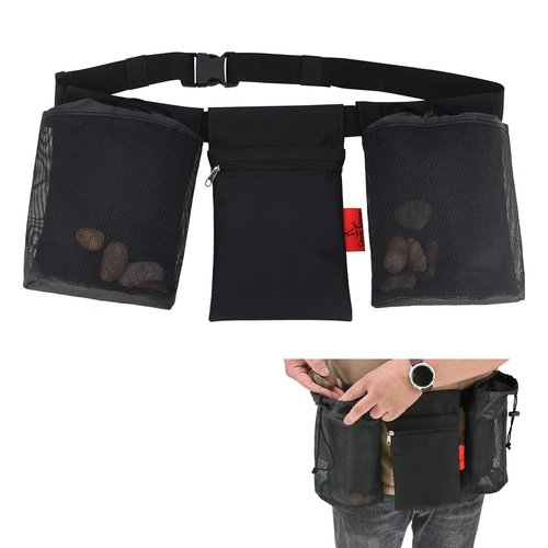 Rock Foraging Belt,Rock hounding Bag with Adjustable Waistband,Cover Geny 2 Mesh Picking Pouch for Collecting,1 Tool Bag,Outdoor Hunting Bags Lightweight and Sturdy to Wear Around Waist,Gifts