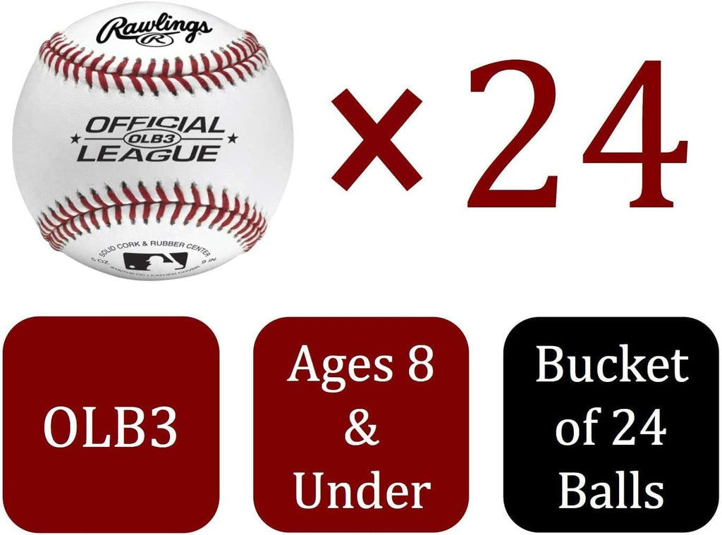 Rawlings Official League Practice Baseballs - Youth 8U | OLB3 | 24 Count Bucket for Recreational Use