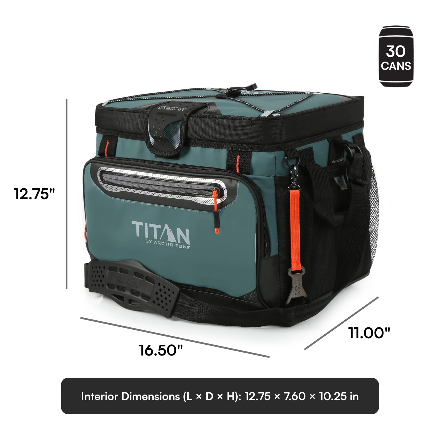 Titan by Arctic Zone Zipperless Soft Sided Cooler with HardBody Liner and SmartShelf, Insulated Bag with Shoulder Strap and Bottle Opener for Beach, Picnic, and Travel, 30 Can Capacity, Jungle Hunt