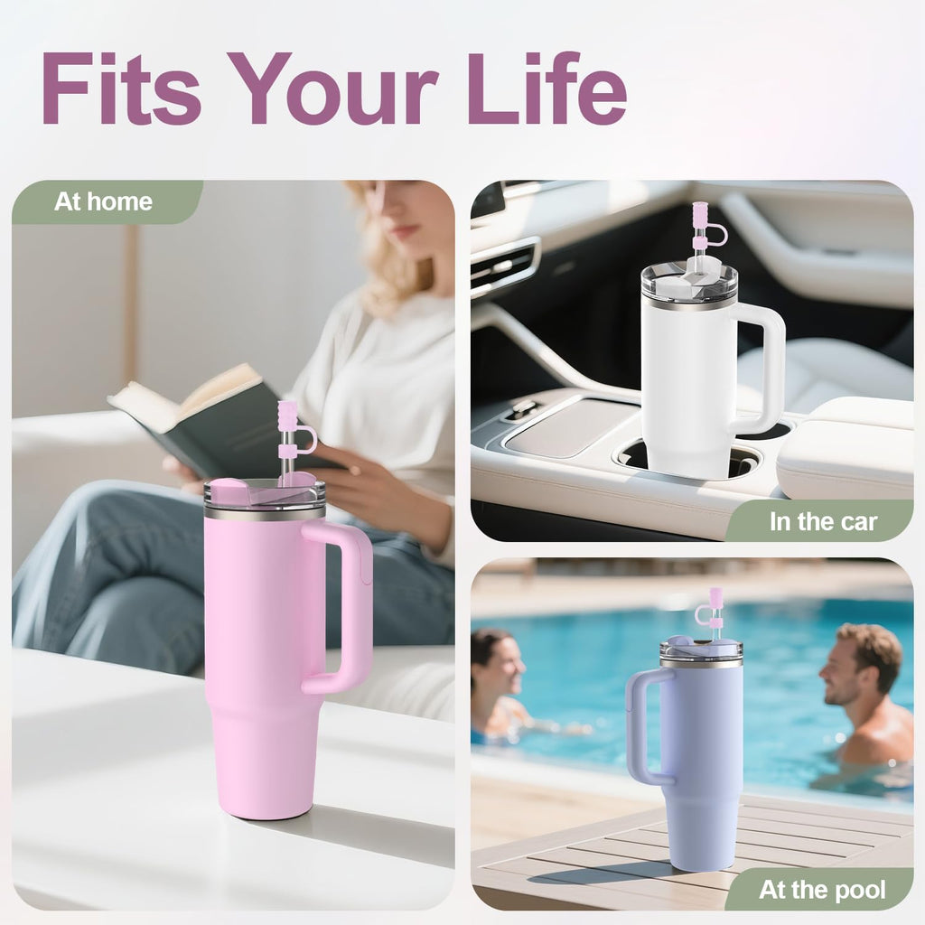 YOTIME Silicone Straw Covers - 6Pcs Reusable Dust-Proof Caps for Stanley Cup 40 & 30 oz | Translucent Pink