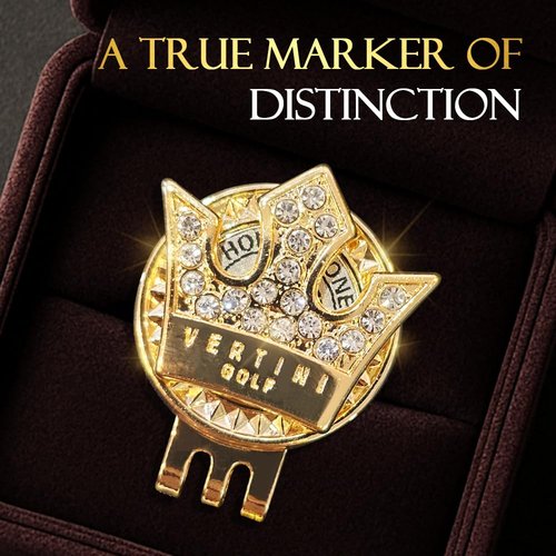 Vertini 24K Gold Plated Golf Ball & Crown Ball Marker Set – Luxury, Unique Golf Gifts for Men, Dad, Boss, Premium Golden Golf Ball and Ball Marker Accessories [ 1Ball & 1Ball Marker ]