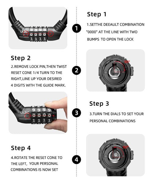 ROCKBROS Bike Lock Cable Lightweight Bike Locks with Combinations Small Bike Cable Lock Anti-Theft Bike Wheel Lock 12MM Black