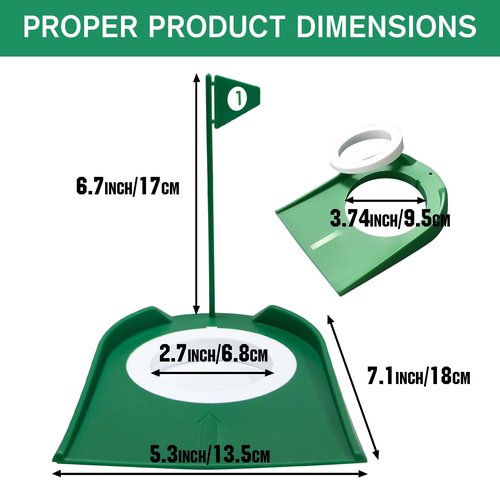 Shu-Ran 9 Pack Golf Putting Cup Set with Flags & Ball Retriever - Portable Indoor & Outdoor Putting Training Hole Set for Home, Office, Backyard, Green - Dark Green Mini Golf Course for Adults & Teens