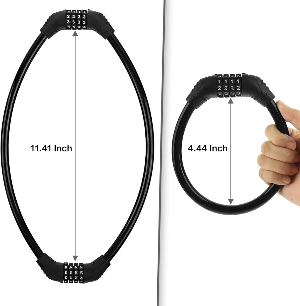 Skiennix Heavy-Duty Bike Lock Cable - Anti-Theft Combination Lock for Outdoor Equipment | Black (2 Pack, 1 Ft)