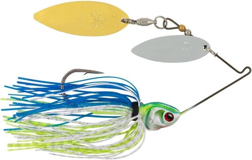 BOOYAH Covert Finesse Double Willow Spinnerbait - White Chartreuse & Blue #3.5 | 1/2 oz Gold & Nickel Willow