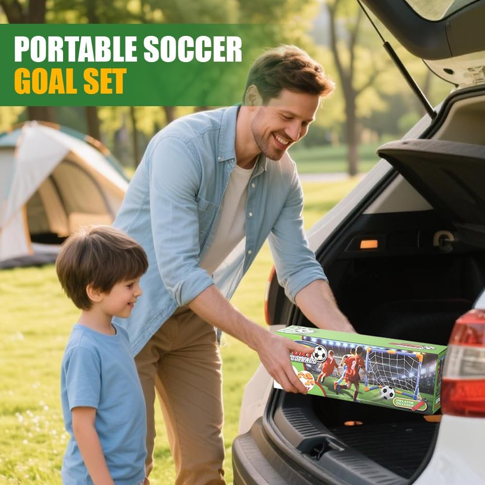 Soccer Goal Set - Portable Mini Soccer Net with 3 Balls for Kids | 23" W x 18" H x 12" D