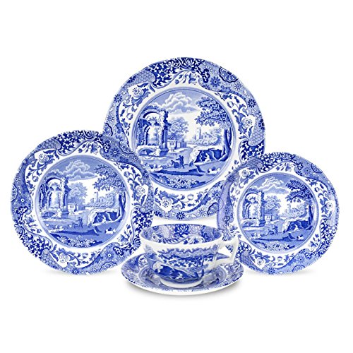Spode Blue Italian 5-Piece Dinnerware Set | Earthenware Plates & Teacup