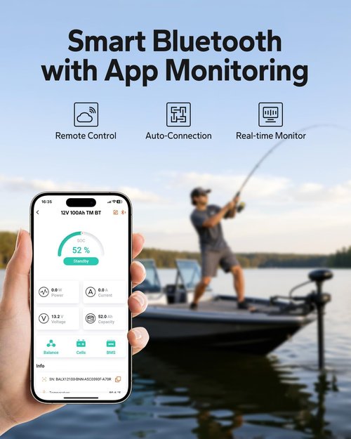 Litime 12V Bluetooth LiFePO4 Trolling Motor Battery - 100Ah, 15000 Deep Cycles, Low-Temp Protection (2-Pack)
