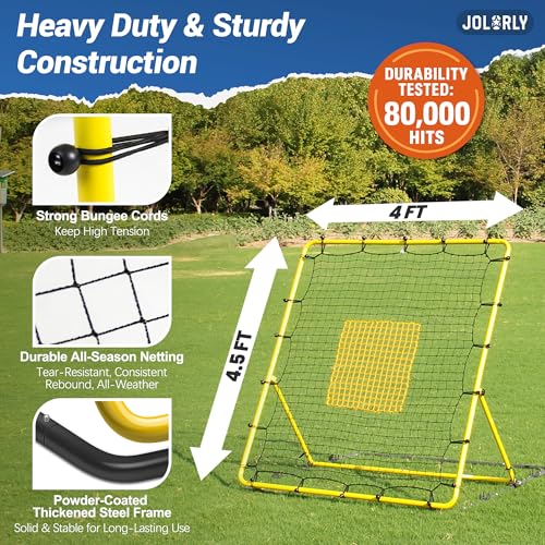 Heavy Duty Baseball & Softball Rebounder Net 4 x 4.5 ft Fielding Trainer, Weather-Resistant