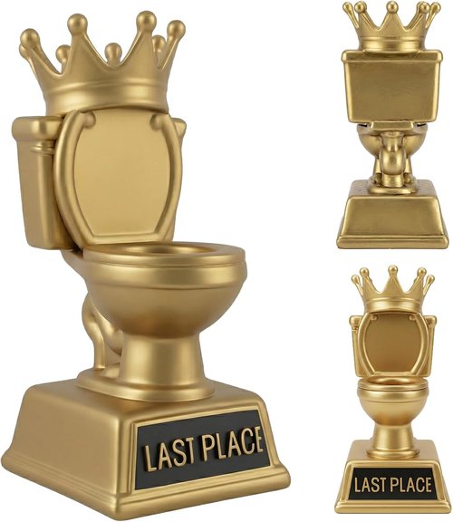 Freetoes Gold Toilet Trophy - 6 Inch Fantasy Football Loser Award | Funny Last Place Trophy