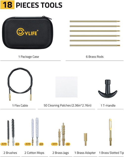 CVLIFE Gun Cleaning Kit - Universal Cleaning Solution for .177, .22, 9mm, .357, .40, .45 | Complete Set for Rifles & Handguns