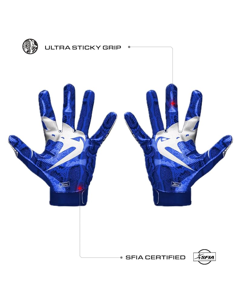 Venum Elite Football Gloves - Royal Blue/Silver, Youth Large (Kids) - True Sticky Grip