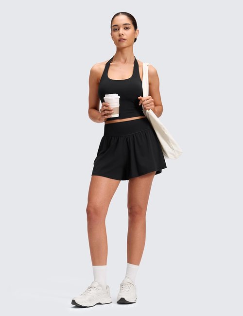 CRZ YOGA Softretch Women's 2-in-1 High-Waisted Casual Shorts - Flowy Yoga Lounge Style with Pockets