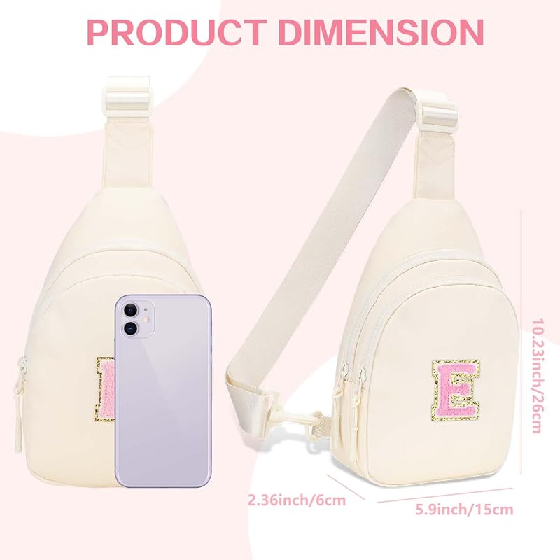 Beige Personalized Belt Bag for Girls — Initial Letter Patch Fanny Pack, Adjustable Crossbody