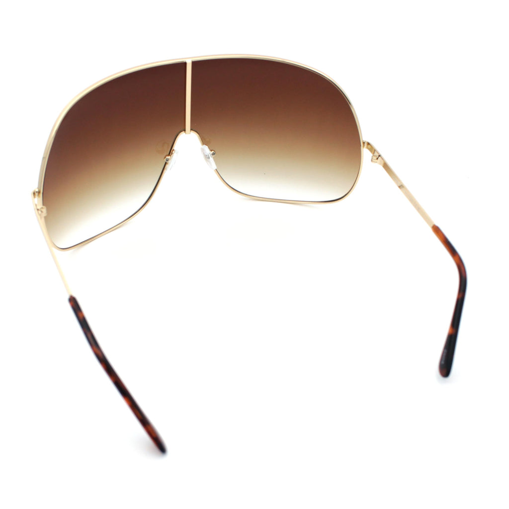 SA106 XXL Oversized Metal Rim Curved Monolens Shield Racer Sunglasses Gold - Brown