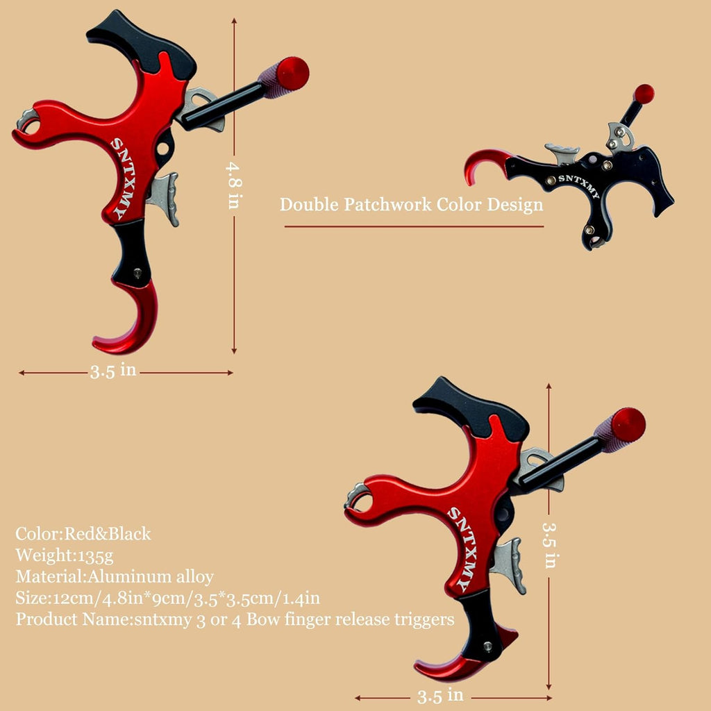 Skiennix Compound Bow Release - Aluminum 360° Rotating Trigger Thumb Release | Black-Red, 3 or 4 Finger