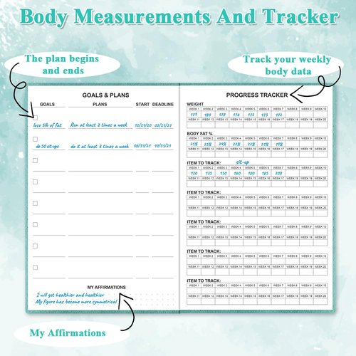 Fitness Planner - Workout Planner for Woman and Man - A5 Hardcover Workout Journal/Planner to Track Weight Loss, GYM, Bodybuilding Progress - Daily Health & Wellness Tracker, Teal