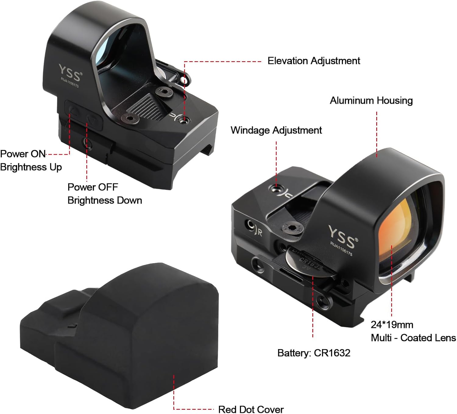 YSS Red Dot Sight - Shake Awake Optic for Pistols, Rifles & Shotguns | 3MOA, 8 Brightness Levels