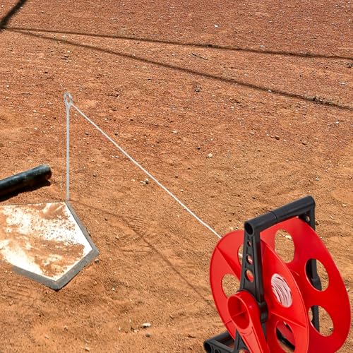 PullCrease Red Deluxe Baseball & Soccer Field Line Winder Kit with 500ft Nylon Line