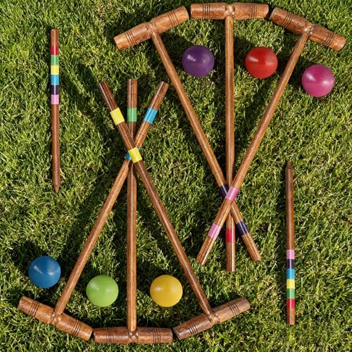 Vintage Archaize 32in 6-Player Wooden Croquet Set for Backyard Outdoor Fun