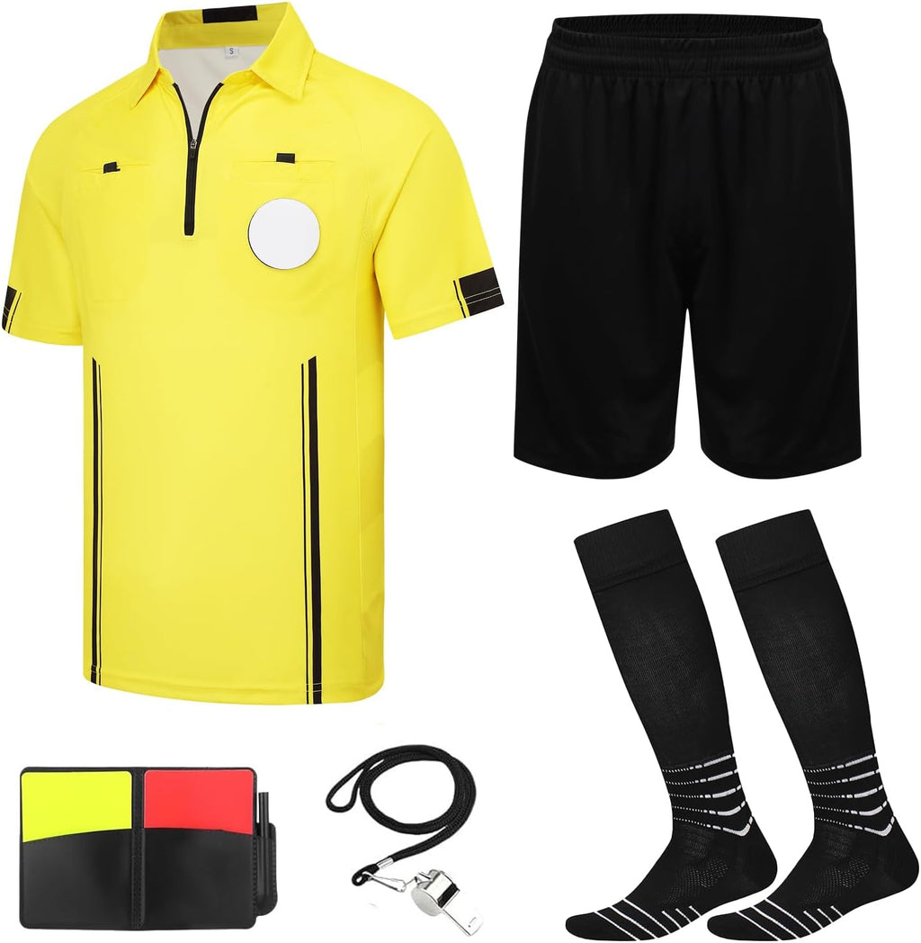 VKT Soccer Referee Kit - Jersey, Shorts, Socks & Whistle - Perfect for Men & Women Halloween Costume