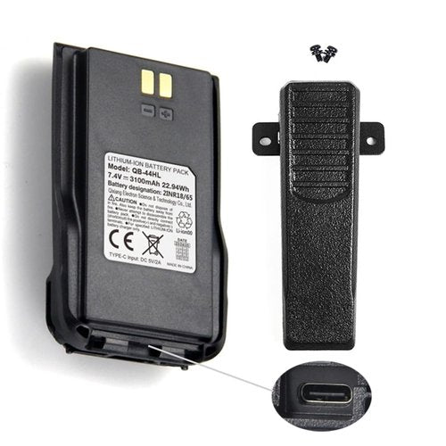VMUKSAN Anytone Original 3100mAh AT-D878UV Battery Pack with USB-C Port Includes Belt Clip for AT-D878UV Plus/D878UV/D868UV