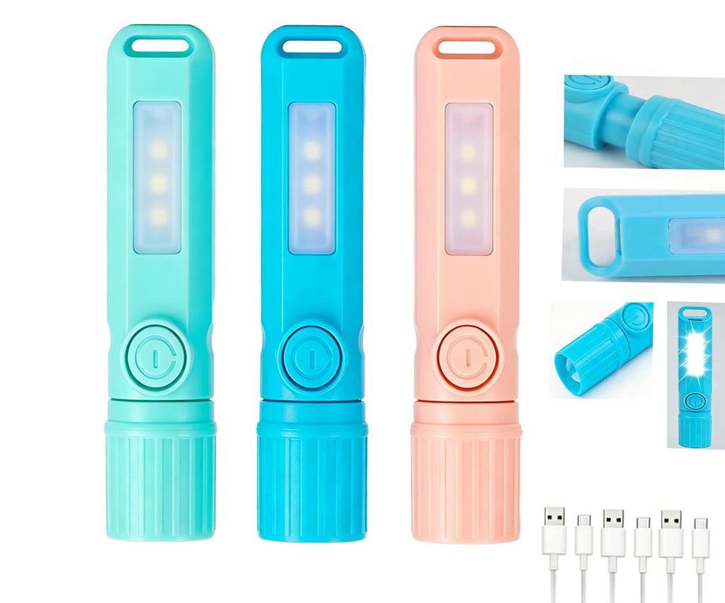 3 Pack Rechargeable Flashlights USB C Mini LED Flashlights, Camping Lantern Combo Flashlight, Ultralight Zoomable Flashlight for Gift Camping Hiking Night Reading Halloween Gifts Stocking Stuffers