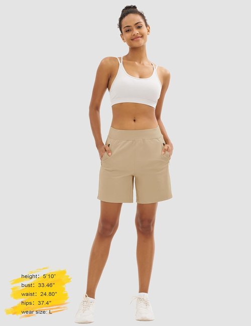 MAGCOMSEN Women's High Waisted Hiking Golf Shorts - Lightweight Stretchy Athletic Design, 7" Length