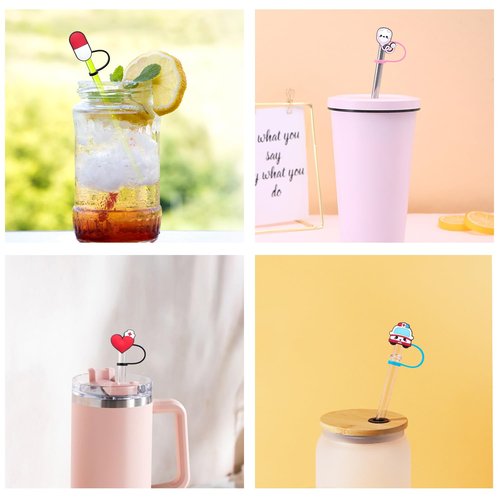 Coneatness Nurse Straw Covers Cap 50 Pcs for Stanley Cup 30&40 Oz, Tumbler, Water Bottle Silicone Straw Toppers Fit 10mm Reusable Straws, Cute Nurse Gifts