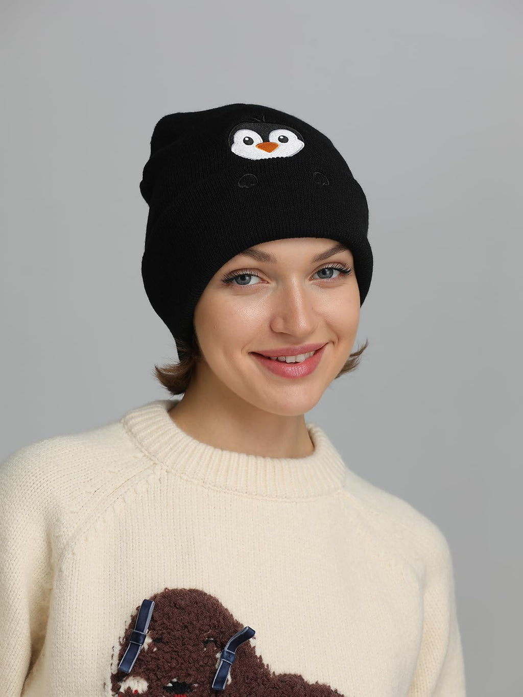 Penguin Gifts Beanie Hat for Women Men Penguin Lovers Funny Embroidered Cute Animal Knit Birthday Christmas Stocking Stuffers Decorations Gifts Stuff Decor Accessories Black