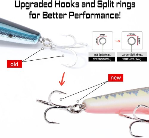 LITTMA Surf Fishing Lures - Saltwater Jerkbait Crankbait Minnow 110 | Metallic Sardine & Pearl Pink Glow for Halibut & Striper