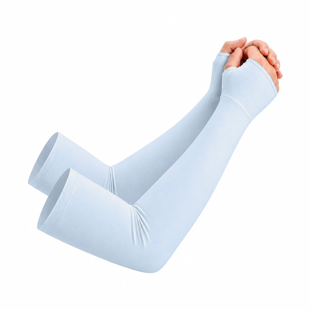 netdraw Unisex Bamboo Viscose Arm Sleeves with Thumb Hole, Cooling UPF 50+ UV Sun Protection Sleeves for Outdoors, Light Blue, Small/Medium