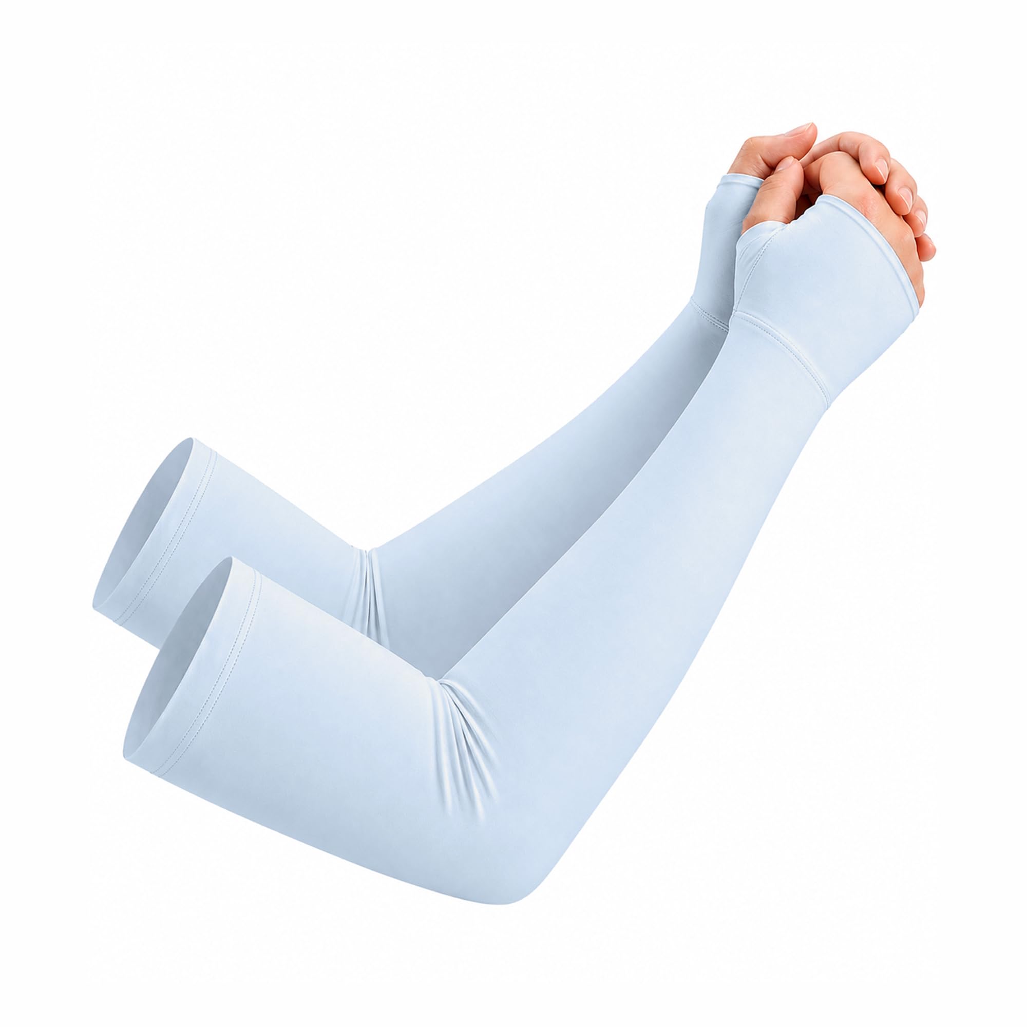 netdraw Unisex Bamboo Viscose Arm Sleeves with Thumb Hole, Cooling UPF 50+ UV Sun Protection Sleeves for Outdoors, Light Blue, Small/Medium