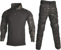 HARGLESMAN Men's Tactical Military Uniform | Long Sleeve Combat Shirt & Pants with Knee Pads