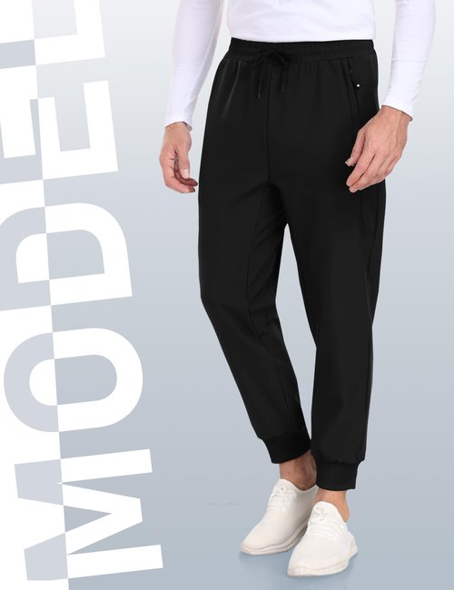MoFiz Men's Fleece Snow Pants Winter Hiking Windbreak Water Resistant Joggers Pants Warm Sweatpants Pants Active Men's Sweatpants Tapered 3-Zip Pockets(Black,Medium)