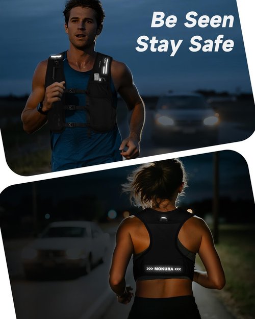 MOKURA Lightweight Hydration Running Vest - 500ML Soft Flask & Phone Holder - Adjustable & Reflective