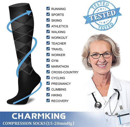 CHARMKING Compression Socks - 15-20 mmHg Circulation Support for Men & Women | 8 Pairs for Athletic Running & Cycling