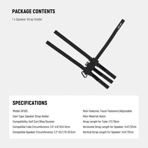 NEEWER Portable Speaker Mount for Golf Cart Accessories, Heavy Duty Adjustable Nylon Strap Holder for Wireless Bluetooth Speaker, Club Car UTV ATV Bike Scooter Motorcycle, GF02S
