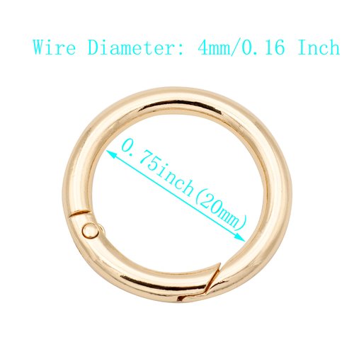 JWBIZ 20pcs Trigger Spring O Rings Round Carabiner Clip Snap for Keyrings Buckle, Bags,Purses (Gold, 3/4 inch)