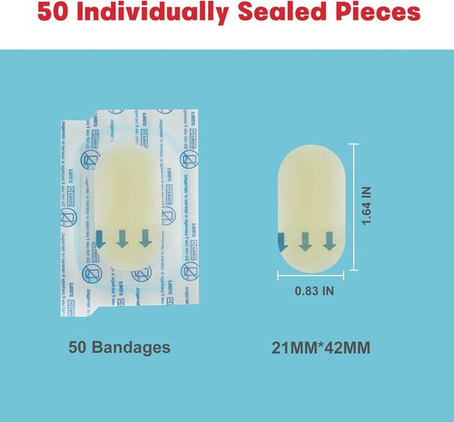 Dodanros Hydrocolloid Gel Bandages - Advanced Fast Healing Adhesive Wound Care Pads | 50 Count, 0.83 x 1.65 in