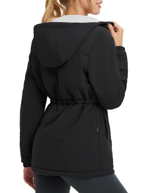 baleaf Women's Winter Coat Long Puffer Jacket Quilted Jackets with Hood Warm Running Insulated Hiking Snow Black XL