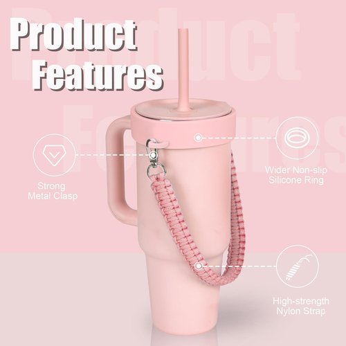Greant Water Bottle Handle for HydroFlask Tumbler Handle 40oz & 32oz, Strap for HydroJug 40oz Tumblers, Tumbler Carrier for BruMate 40 oz, Light Pink
