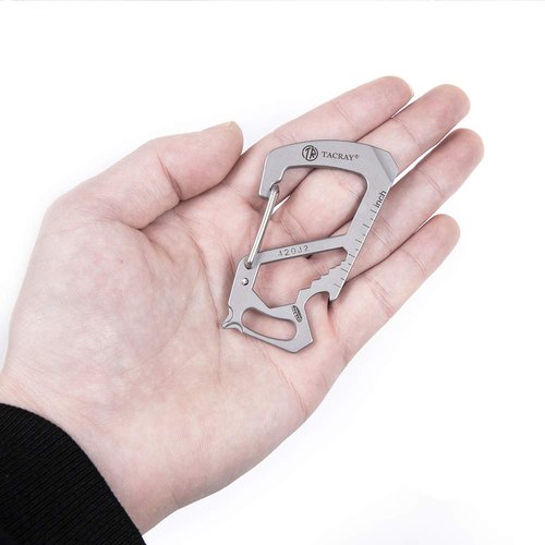TACRAY Carabiner Keychain Clip, Stainless Steel key holder with Anti-Lost and Quick Release clip, Multitool keychain Bottle Opener and ruler, Easy Carry Backpack Clasp.