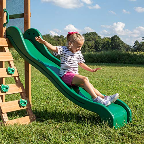 Green Backyard Discovery Buckley Hill Cedar Wood Swing Set with Wave Slide & Play Deck