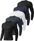 Skiennix Long Sleeve Compression Shirts - 5 Pack Black Quick-Dry Base Layer for Athletic Gym Wear