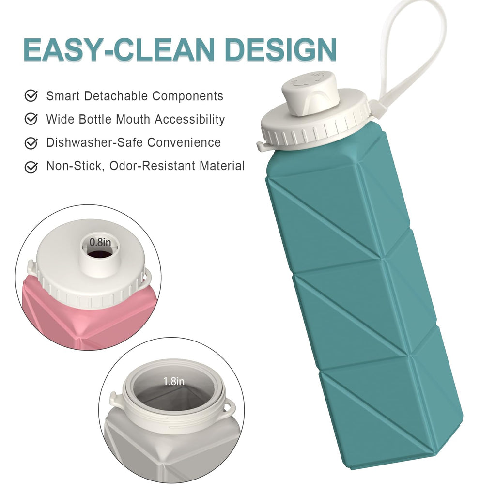 BEAUTAIL Collapsible Water Bottles, Silicone Foldable Portable Water Bottle 610ml, Lightweight Reusable Leakproof for Travel Camping Hiking Cycling Yoga Sports Outdoor, 3 Pack (Blue+Pink+Starlight)