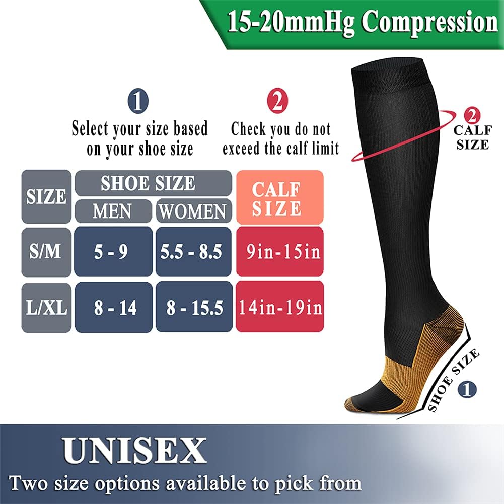 QUXIANG Copper Compression Socks - 8 Pairs for Enhanced Circulation | Ideal for Running & Cycling - 15-20 mmHg