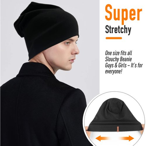 Slouchy Beanie for Women Cotton Beanies Hats Men Lightweight Soft Chemo Headwear Warm Skull Cap for All Seasons Black