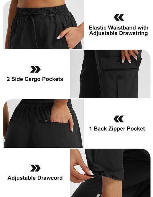 Libin Women's Hiking Cargo Pants 29" Lightweight Quick Dry Casual Work Tactical Safari Pants Water Resistant Outdoor Travel Camping Climbing Hunting Trendy Clothes, Black XL