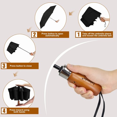 Lejorain 54inch Large Umbrella Auto Open Close with Folding Golf Size and 210T Dupont Teflon Coated Vented Windproof Double Canopy for Women Men&Black